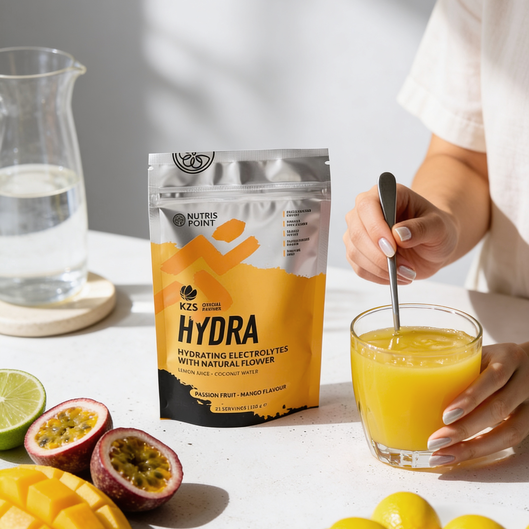 HYDRA electrolytes with lemon juice, Passion fruit - Mango flavor 21 servings | Food Supplement - Image 2